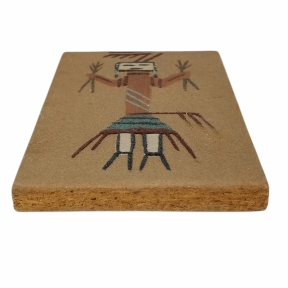 Kachina Sand Tile Wall Art Painting Yei Unframed Signed Native American 6 X 4" - Picture 10 of 13